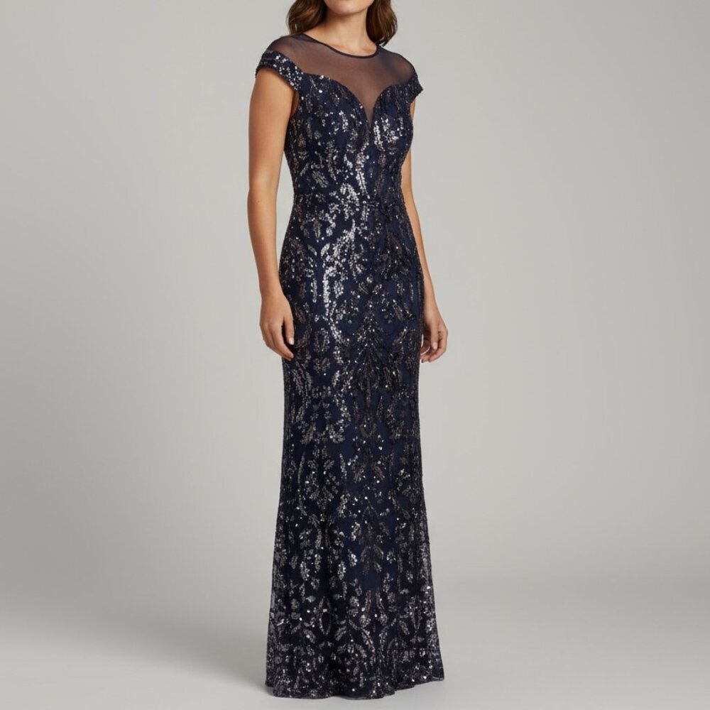 Adrianna Papell Navy Sequin Maxi Dress